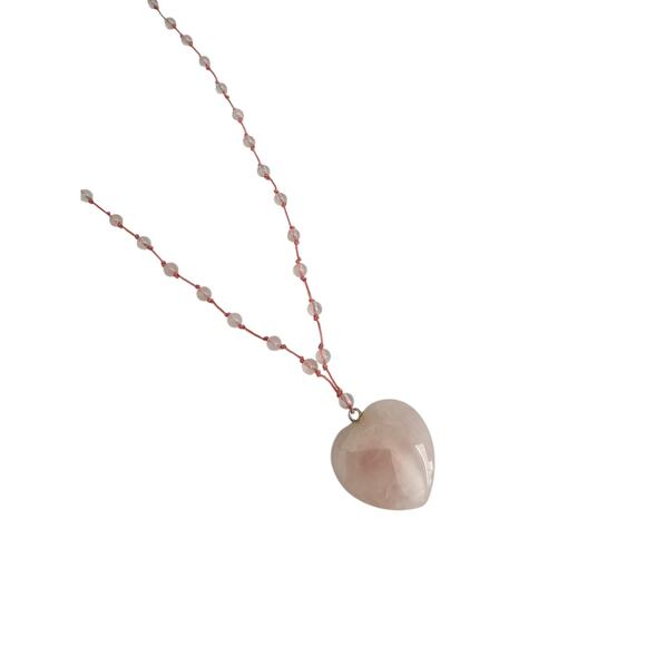 Vintage Y2K Single Strand Necklace Light Pink Stones w/ Heart Pendant - Picture 4 of 5